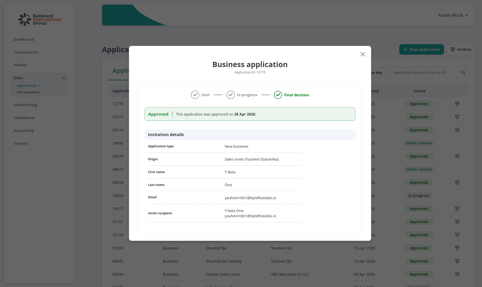 BIG underwriting decision — business application approved